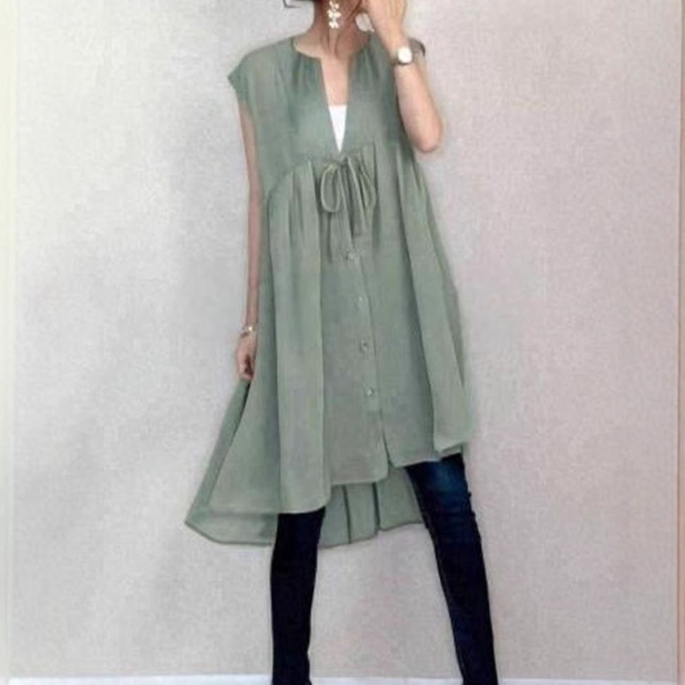 Neues japanisches Chiffon-Top mit V-Ausschnitt und Bindebändern für Damen (Modelljahr 2025)_voghion.com