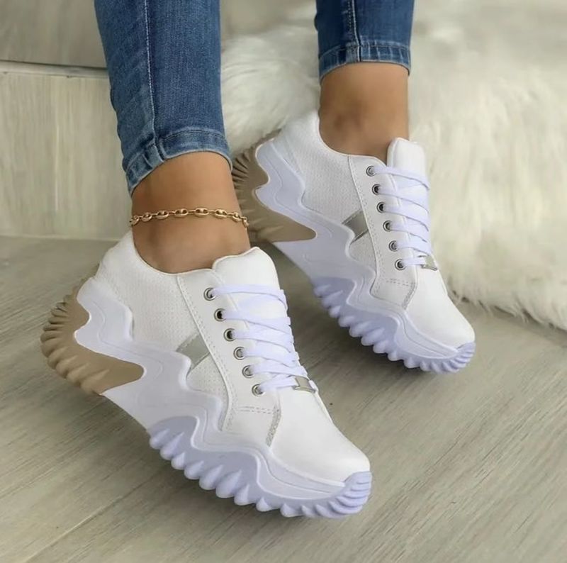 Large Size Women's Shoes New Style Inner Height Increase Thick Bottom Platform Cake Heel Casual Lace-up Shoes Sports Shoes_voghion.com