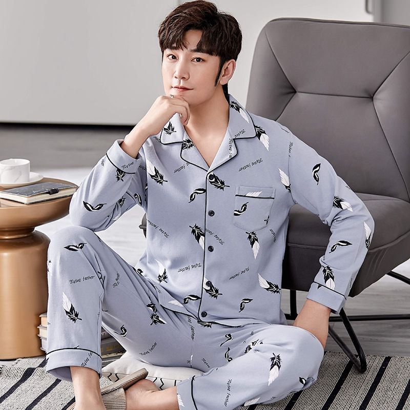 Cotton Pajamas Spring and Home Clothes Long Sleeve Pants Two Piece 2024 Autumn New Large Men's Set_voghion.com