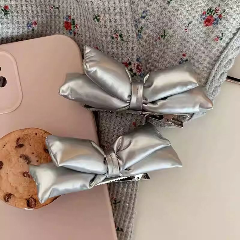 Korean Air Bag Bow Duckbill Clip Elegant Niche Accessible Luxury Silver Clip Side Bangs Broken Hair Hairpin for Women_voghion.com