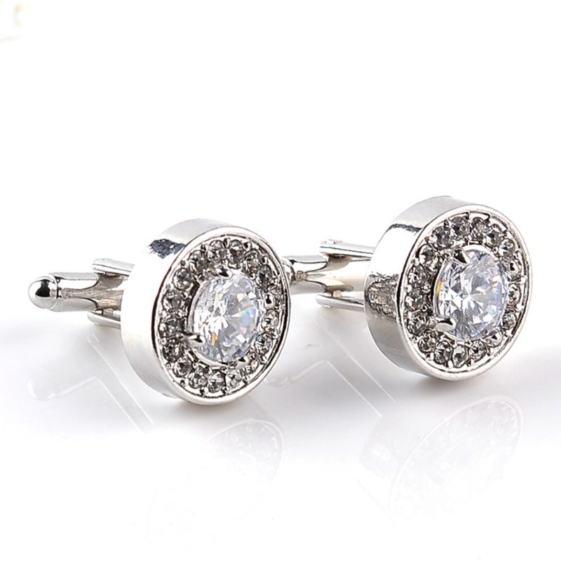 Zhuoxinder Fashion Shiny Rhinestone Men's Cuff Links Wedding Party Shirt Round Cufflinks-Purple_voghion.com