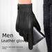 Leather gloves for men autumn and winter warm and thick velvet driving and riding simple business handsome tide_voghion.com