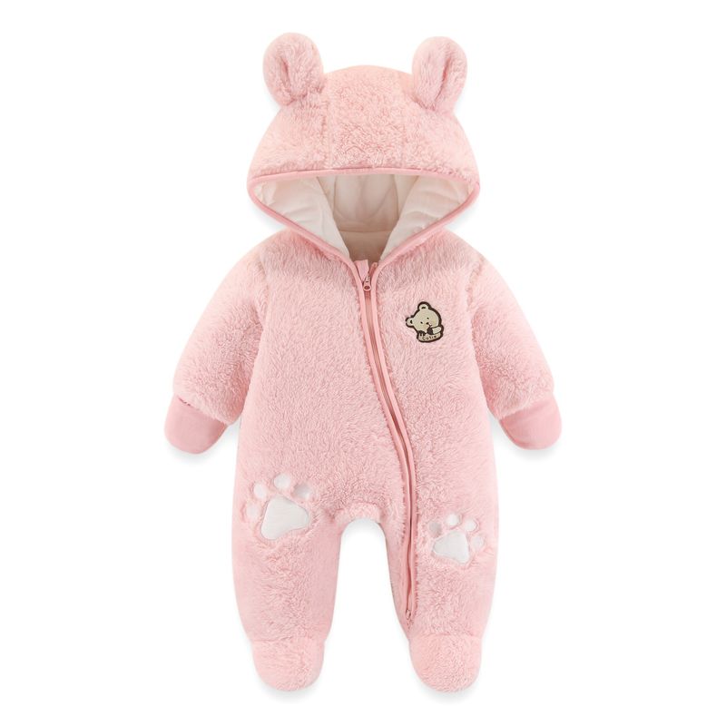 Mother & Kids Krafbean Baby Winter Onesie With Mittens & Footies - Ultra-Soft Fleece, Zip-Up Unisex Newborn Outfit (Bear Print) - 59/66/73/80cm​_voghion.com