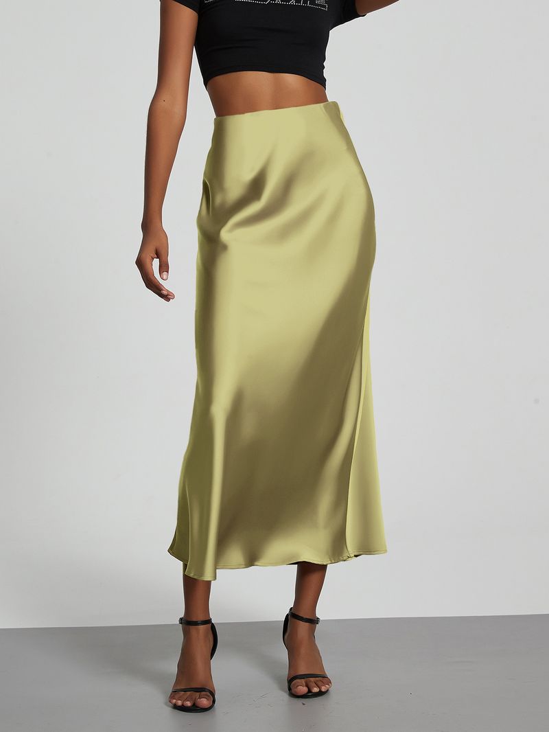 Verve Damen Eleganter und anmutiger Midirock aus seidigem Satin, figurformend, fließend, mittellang für den Sommer_voghion.com