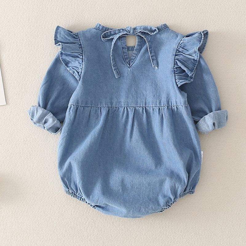 Baby clothes Triangle long-sleeved baby baby shirt collar cowboy siblings triangle crawl suit_voghion.com