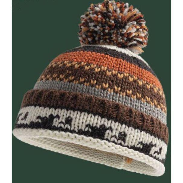 Ethnic Style Knitted For Women, Cute Pom-Pom Color-Block Pullover Yarn Hat, Parent-Child Autumn Winter Warm Ear_voghion.com
