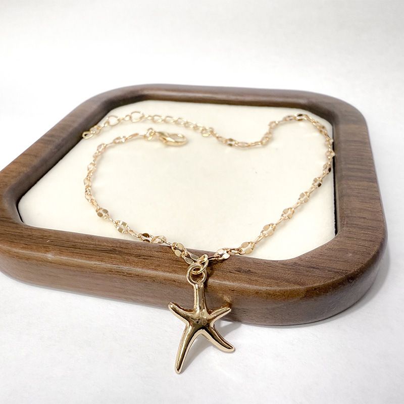 Neues, schlichtes, vergoldetes, handgefertigtes Fußkettchen mit Lippenkette, modischer Strand-Legierung, kleines, fünfzackiges Seestern-Fußkettchen_voghion.com