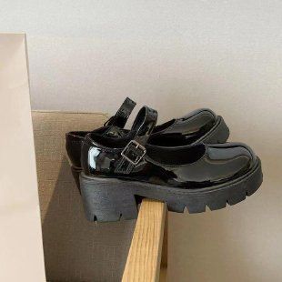 Chaussures japonaises JK en cuir pour femmes, semelle épaisse blanche, rehaussement doux, fille 2024 printemps et été, talon épais, bout rond, chaussures simples_voghion.com