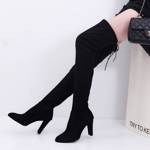 Spring and winter plus-size over-the-knee boots Women's boots with high heels and pointed points with frosted zippers_voghion.com