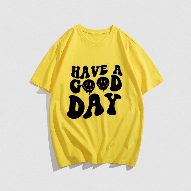 2024 New Men's And Women's Cotton T-shirts Short Sleeves Have A Good Day Drawing Loose Casual Wear_voghion.com