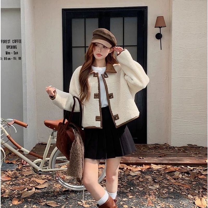 Cappotto reversibile in pelle scamosciata per donna, autunno e stile, taglia piccola, foderato in pile invernale, in pelle di pecora spessa_voghion.com