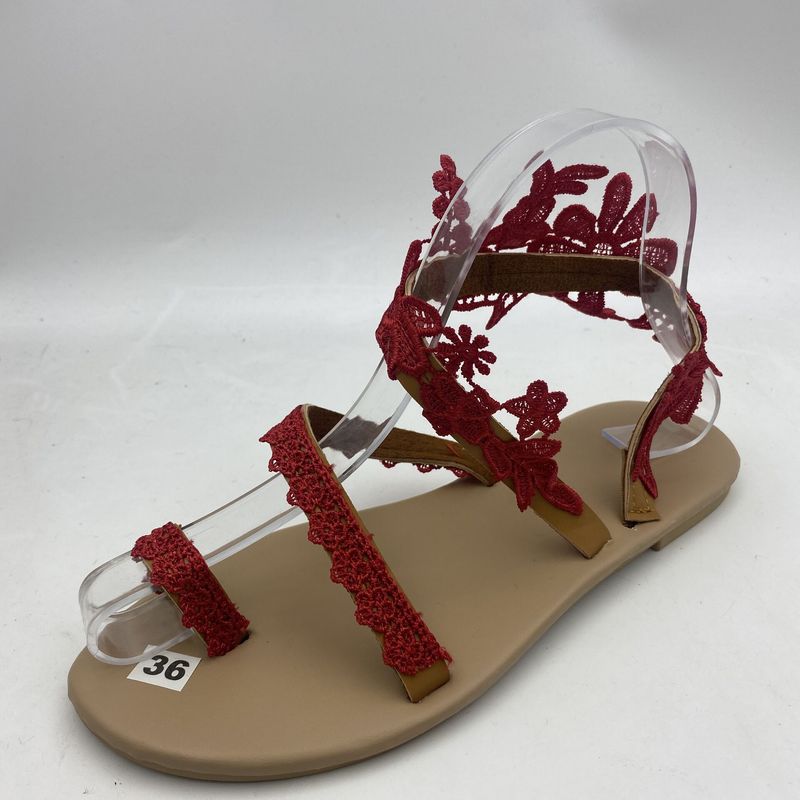 large size solid color open toe flower flat heel sandals large size 35-43_voghion.com