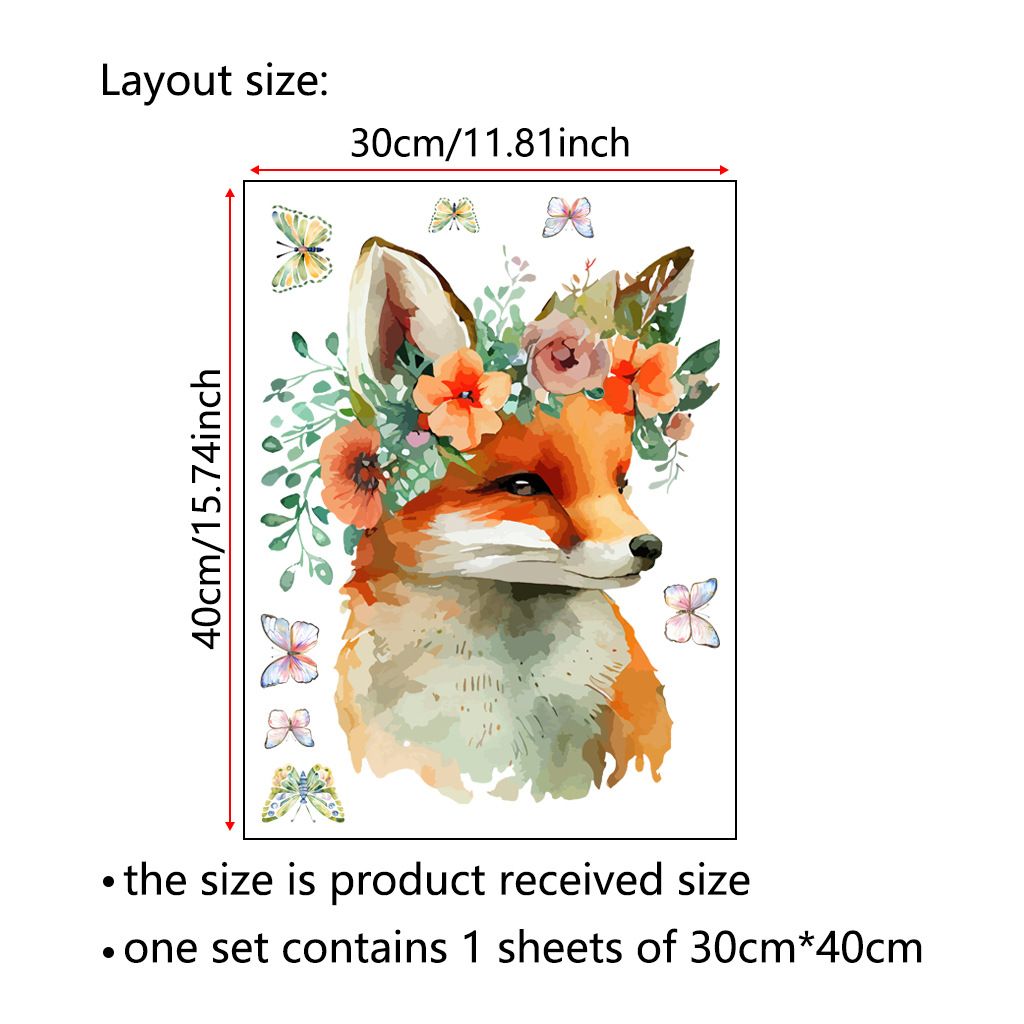 PVC frosted with flower wreath, fox butterfly, CH81523 living room, bedroom background decoration wall sticker_voghion.com