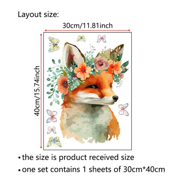 PVC frosted with flower wreath, fox butterfly, CH81523 living room, bedroom background decoration wall sticker_voghion.com