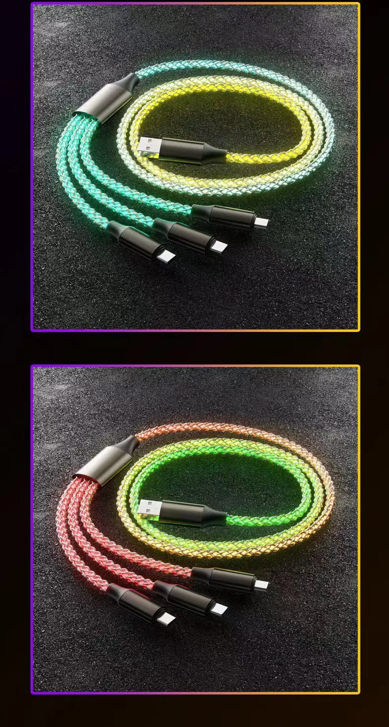 6A Super rýchly PD farebný luminiscenčný dátový kábel typu C na nabíjací kábel tri v jednom strojovom vozidle RGB_voghion.com