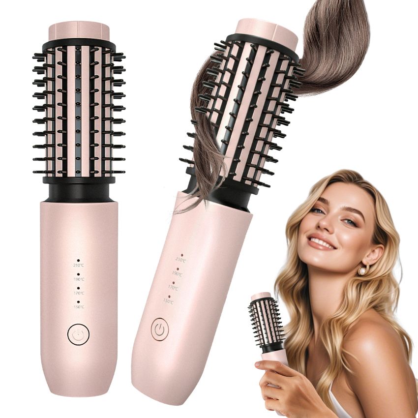 2 In 1 Hair Curler And Straightener 7000Mah Cordless Portable Travel Curling Iron Mini Brush, Rechargeable Heated Hot_voghion.com