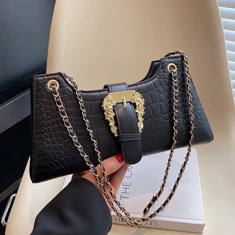 Nieuwe Mode Vrouwen Krokodil Patroon Keten Schouder Handtassen 2023 Chic Onderarm Clutch Blauw Groen Oksel Zakken_voghion.com