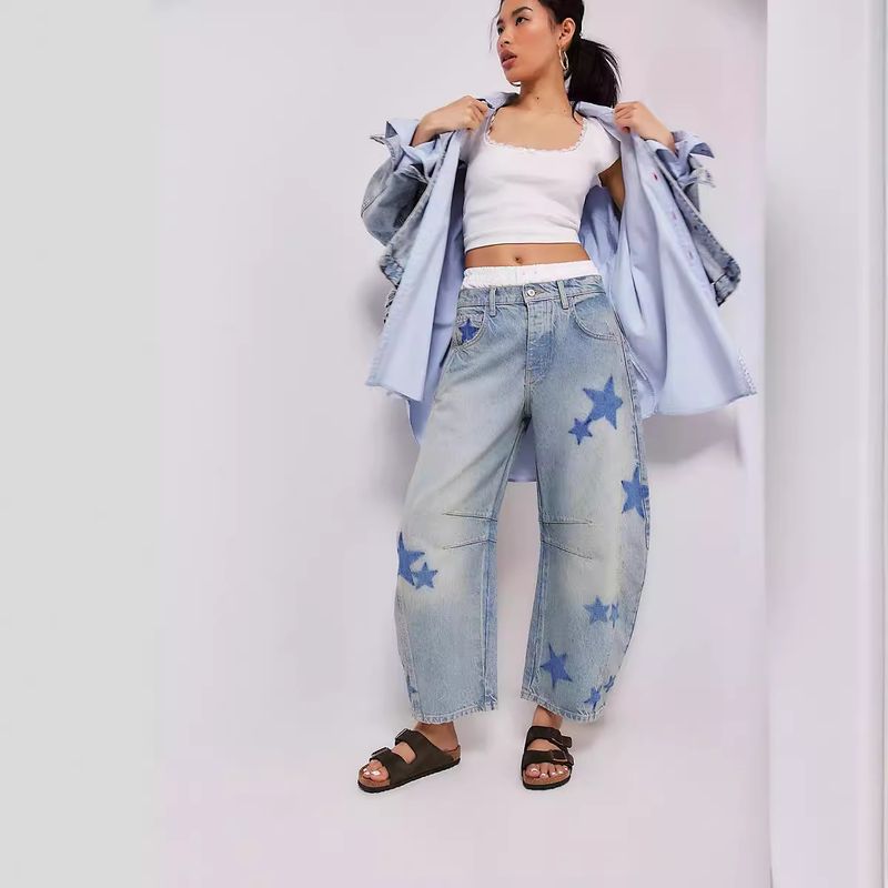 Women's Clothing Spring Casual Loose Mid Waist Tube Shaped Women's Jeans_voghion.com