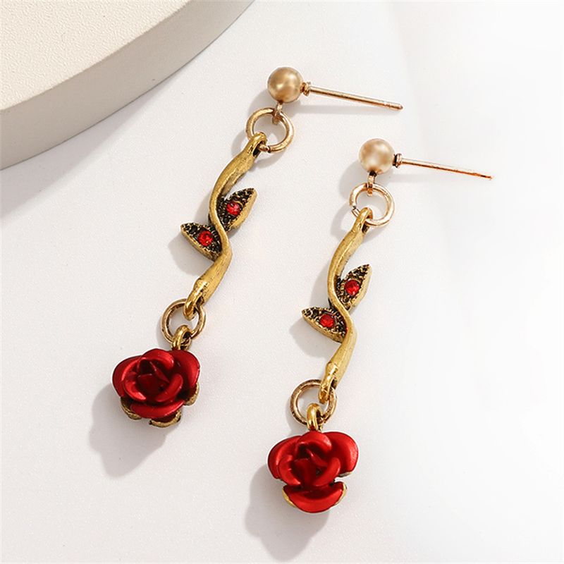2023 New French Jewelry Set with Diamond Blossoms, Personalized and Elegant Red Rose Necklace Hand_voghion.com