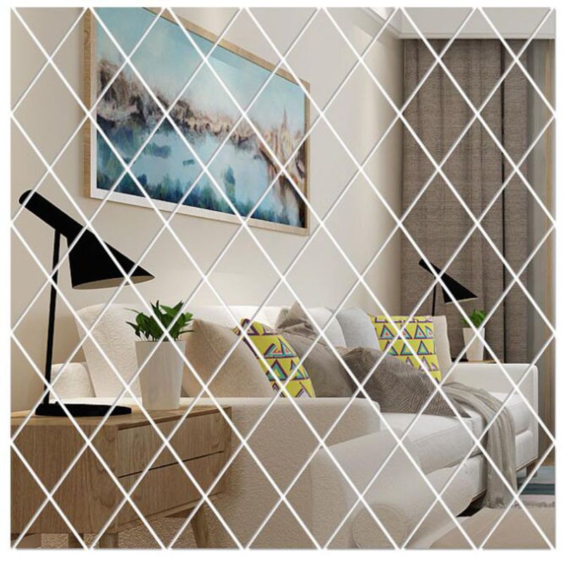 Gleicher Diamant-Spleißen-Acryl-Spiegel-Aufkleber, Wohnzimmer-TV-Sofa-Hintergrundwand-Linsen-Dekorationsaufkleber_voghion.com