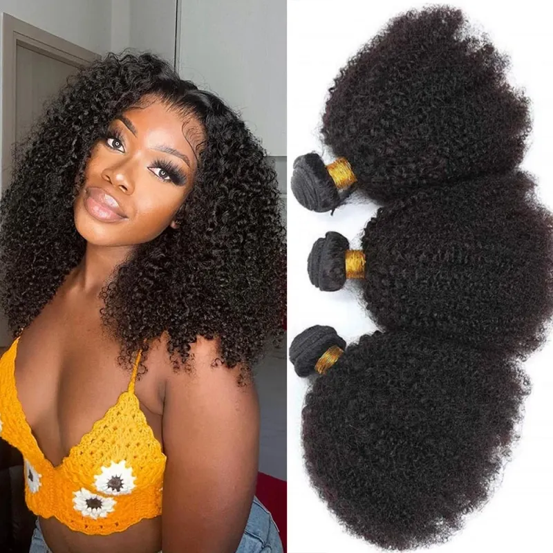 Trama di capelli umani corti economici Afro Kinky Curly Virgin Brasilian Hair Bundles Colore naturale 100 grammi 1/2/3/4 pezzi_voghion.com