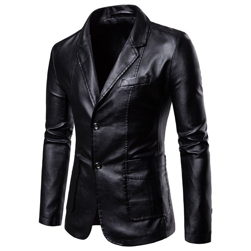 giacca in pelle con risvolto da uomo in PU piccolo e versatile autunno e inverno_voghion.com