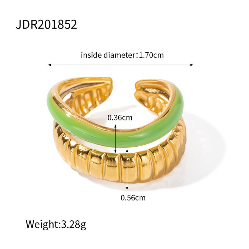 Modische Internet-Berühmtheit INS Edelstahl grün Tropf Öl Doppelschicht Brot Muster offenen Ring Schmuck_voghion.com