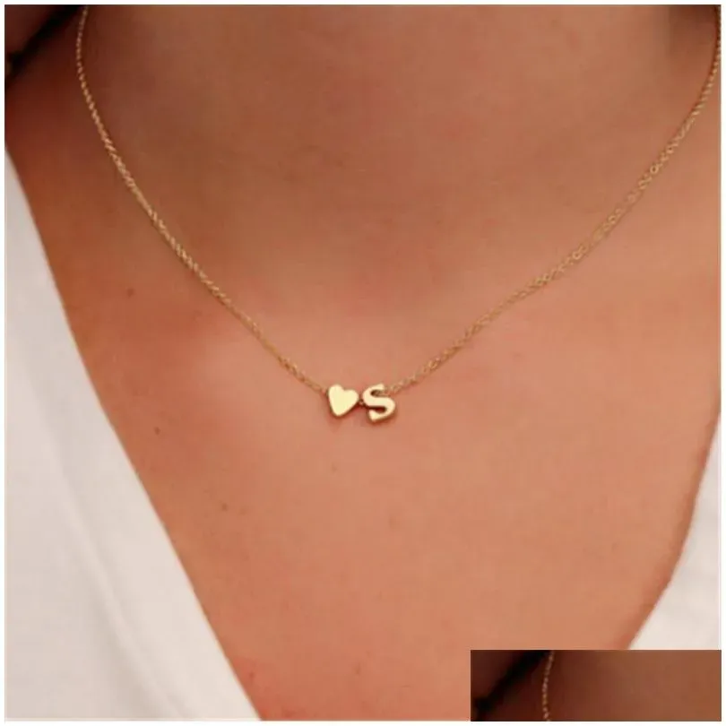 Fashion Simple Heart Initial Letter Necklaces For Women Personalized 26 Alphabet Gold Sier Pendant Choker Necklace G_voghion.com