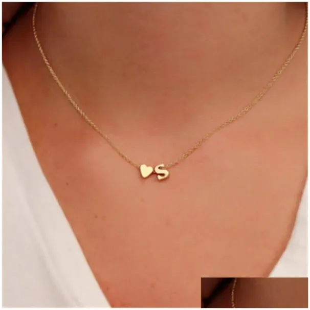 Fashion Simple Heart Initial Letter Necklaces For Women Personalized 26 Alphabet Gold Sier Pendant Choker Necklace G_voghion.com
