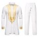 CT Men's Set Stand Collar Gold Foil Print Long Sleeve And Pants Casual Shirt For Men_voghion.com