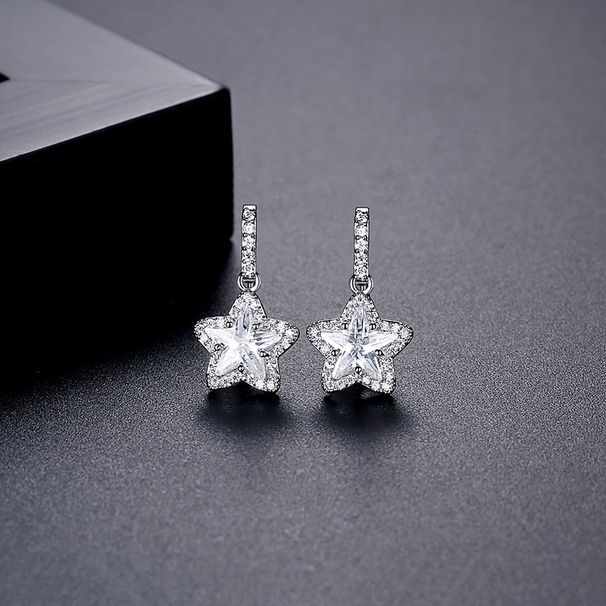 Damenschmuck Sternohrringe Modische Zirkon-Ohrstecker für Mädchen, minimalistisches Fünf-Punkt-Stern-Design, hypoallergenes Kupfer mit Galvanisierung_voghion.com