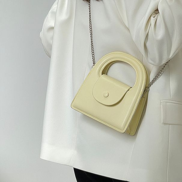 New Candy Color Cream Yellow Girl Solid Small Round Chain Strap Crossbody Versatile Handheld Bag_voghion.com