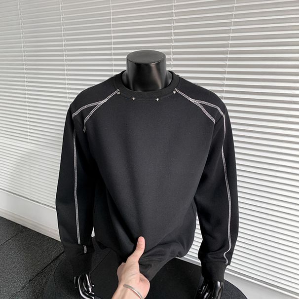 Deconstructed Rivet Crewneck Sweatshirt For Men - Oversized Streetwear Hoodie With Heavyweight Fabric, Trendy Loose Fit, Urban Fashion For Winter_voghion.com