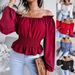 Ins Style Herbst Winter Neue Sexy Off-Shoulder Rüschen Saum Chiffon Bluse frauen Mode_voghion.com