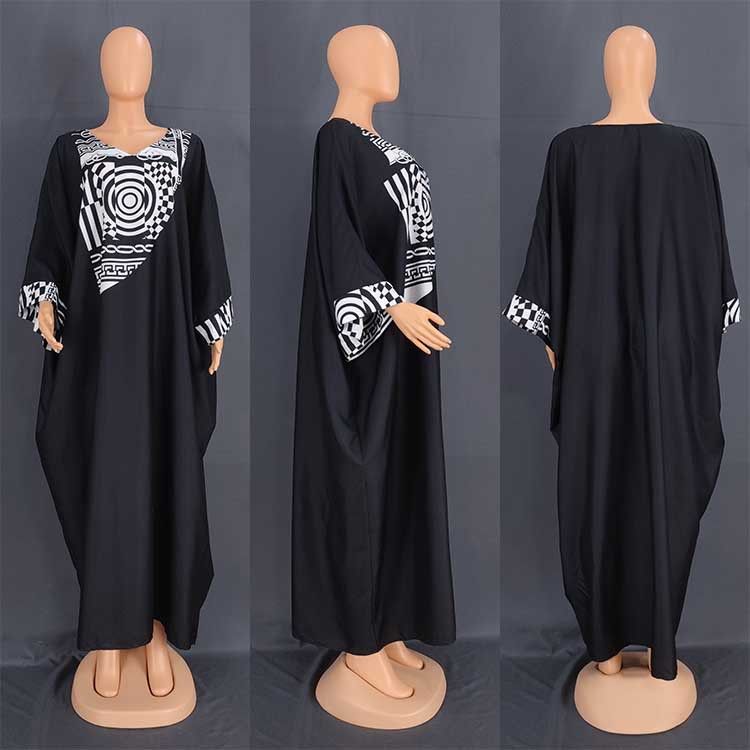 Damenbekleidung Muslim Große Größe Robe Print Lose Langes Kleid_voghion.com