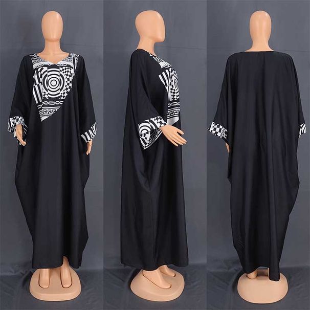 Damenbekleidung Muslim Große Größe Robe Print Lose Langes Kleid_voghion.com
