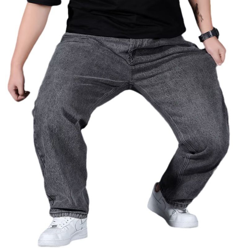Sélectionnez et grande taille Fat Guy Jeans pour hommes, ample, droit, décontracté, polyvalent, entrejambe profond, pantalons pour hommes durables_voghion.com