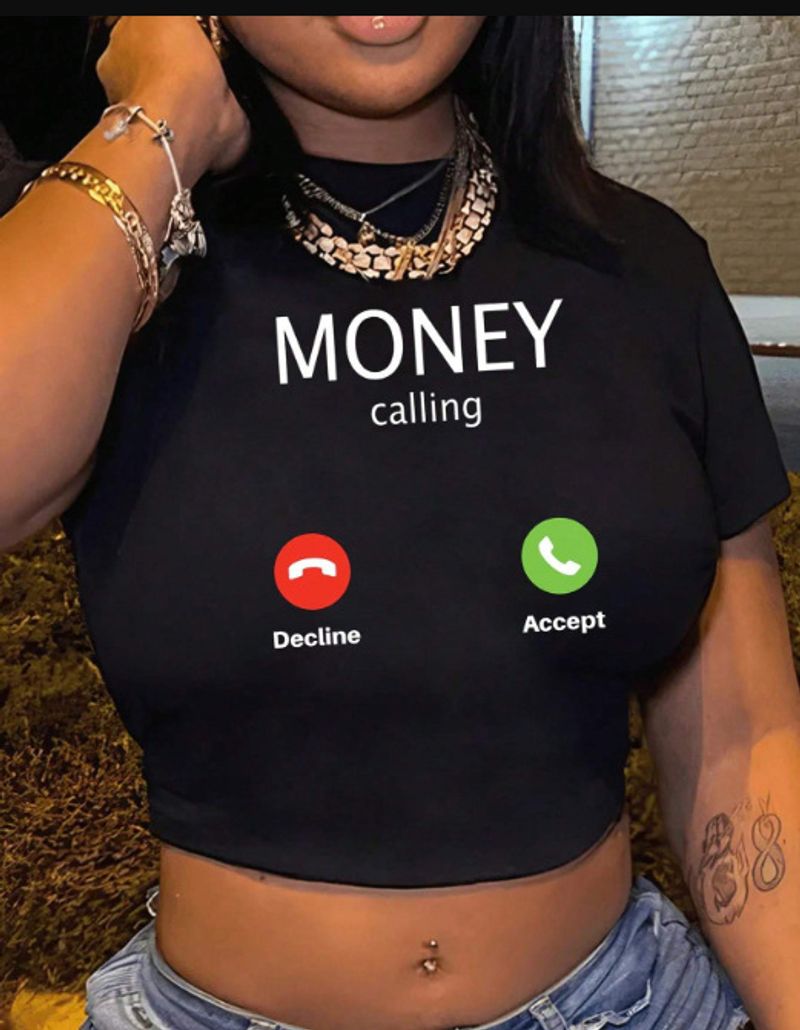 Letter Print Crop Top T-shirt Women Clothing Summer Tops Funny Women T-shirts Short Sleeve Female Clothing Women's Top_voghion.com