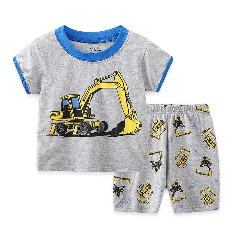 mother & kids clothing boys suit excavator small and medium children's clothing two-piece suit summer children's clothing new short-sleeved clothes_voghion.com
