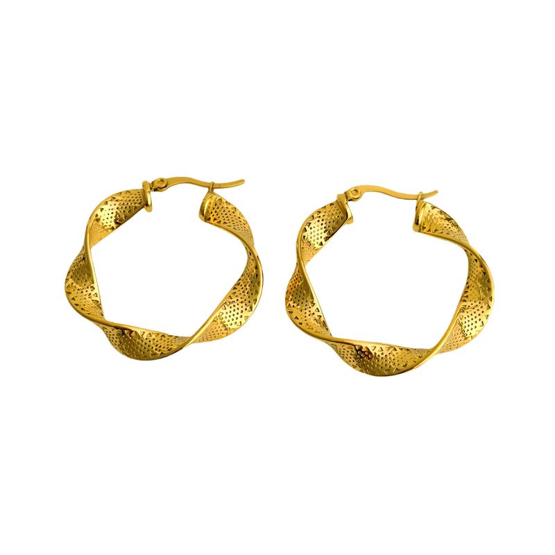 Electroplated Titanium Steel Retro Embossed Twist Large Earrings_voghion.com