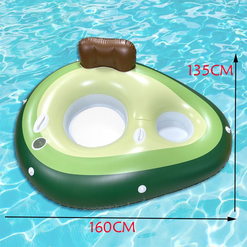 Aufblasbarer Liegestuhl mit Rückenlehne, schwimmende Reihe, Avocado-Sitzring, Schwimmbett, Netz-Hängematte_voghion.com