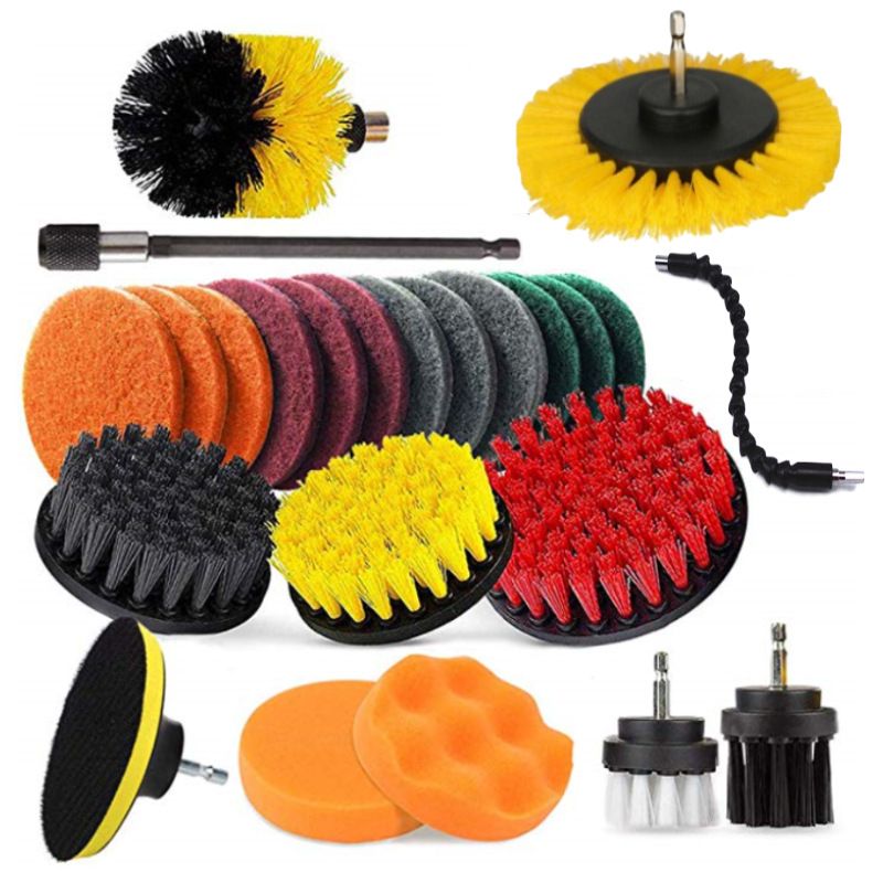 Set de 24 de bucăți pentru bormașină electrică, butuc roată auto, perie ceramică, perie de perete pentru baie, cap de perie pentru curățarea grătarului de grătar_voghion.com