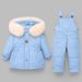 Mother & Kids Winter Kids Padded Overalls Set With Hood - Warm Fleece-Lined Snowsuit For Boys & Girls 1-5 Years (Blue/Red/Pink/Navy With White)_voghion.com