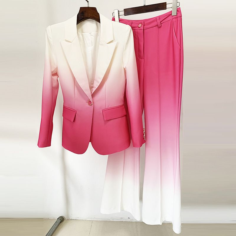 Abbigliamento da donna nuovo temperamento alla moda colore sfumato abito attillato pantaloni svasati abito due pezzi_voghion.com