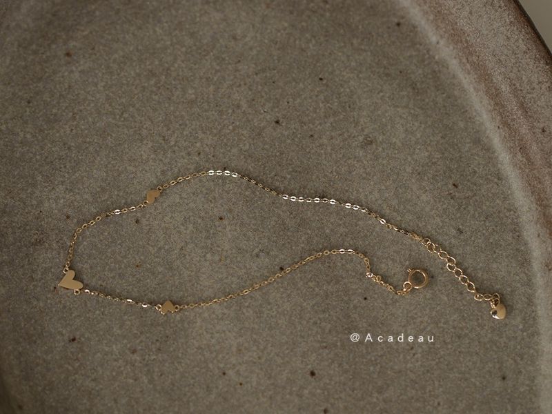 Mini Gradient Small Anklet S Electroplated 14K Gold Simple Polished Heart Shape Cute Pure Silver_voghion.com