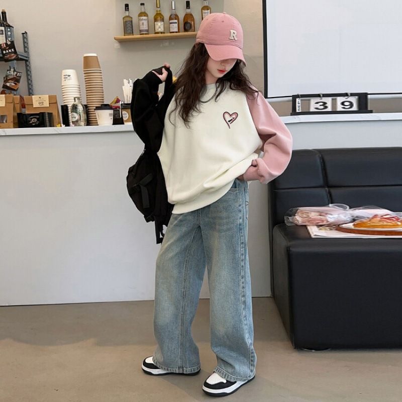 Set autunnale per adolescenti 2024 nuovo top in stile occidentale in stile coreano, denim alla moda e larghi per ragazze di mezza età e giovani_voghion.com
