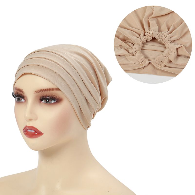 new solid color four-stripe elastic bandana hat chemotherapy hat women's hat_voghion.com