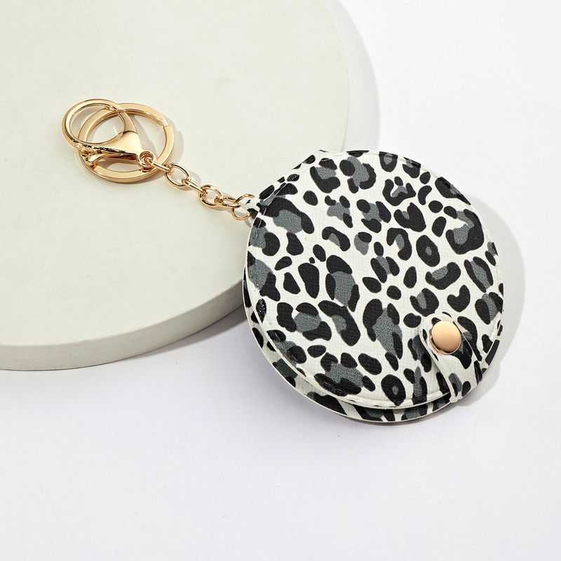 Fashionable Leopard Print Keychain Mirror - Portable PU Leather Double-Sided Handbag Accessory For Women & Girls_voghion.com