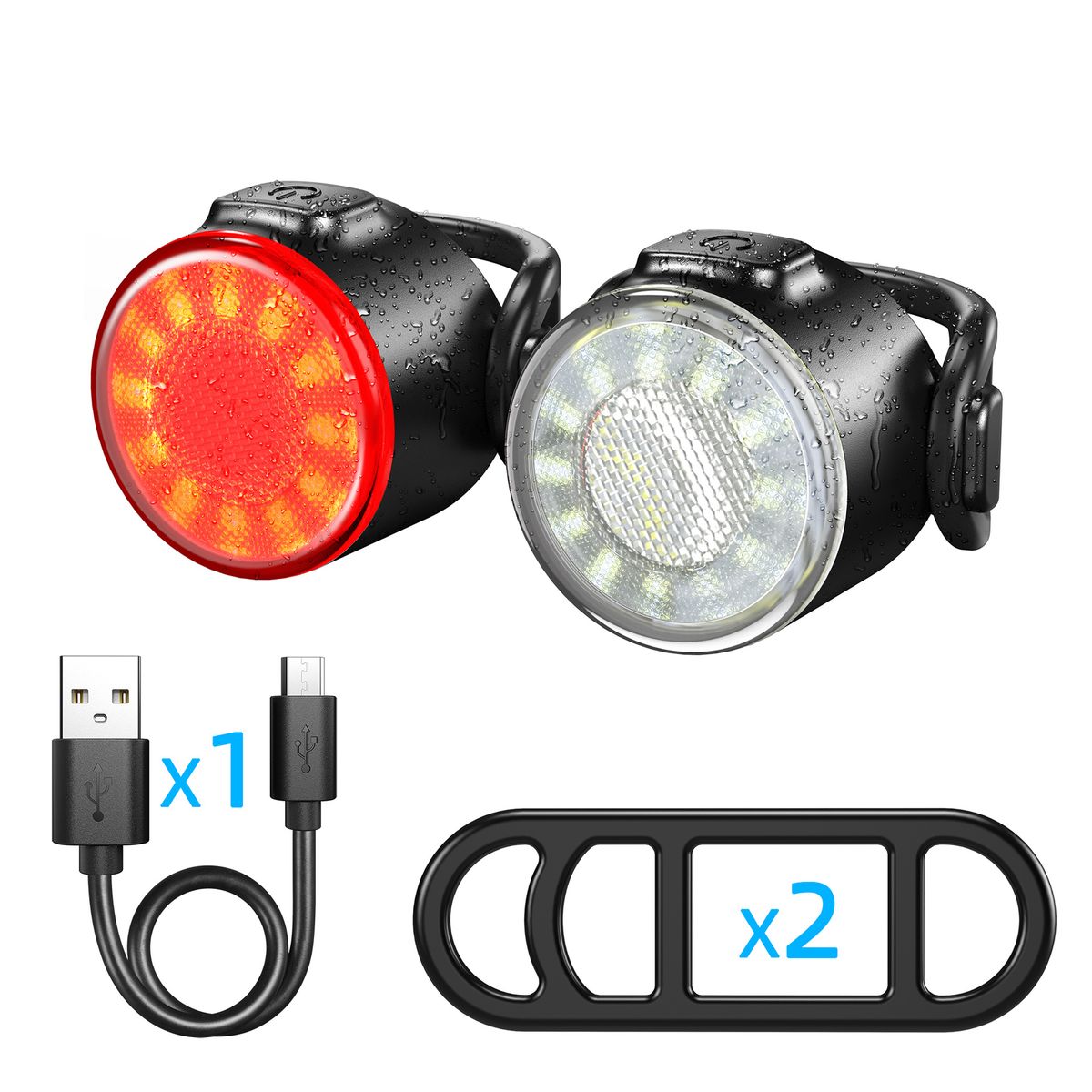 Nachtfahrten Starkes Licht Taschenlampe Fahrradlicht Vorne und Hinten Doppellichter USB-Ladescheinwerfer Regenfeste Mountainbike-Reitausrüstung_voghion.com