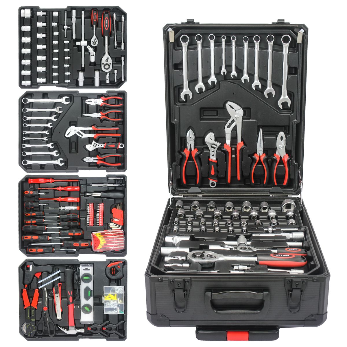 899pcs Home Repair Tool Set Kit, Toolbox Storage Case With 4 Drawers, General Household Tool Kit With Rolling Tool Box, Tool Set Kit For Maintenance, Garden, Homeowner, Handyman -Black_voghion.com
